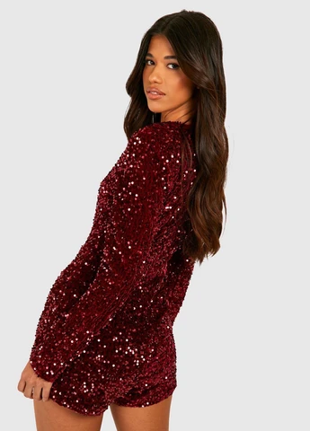 Комбінезон Boohoo комбінезон-шорти однотонний бордовий святковий, вечірній поліестер