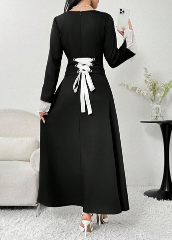 Чорна кежуал, вечірня сукня кльош SHEIN однотонна