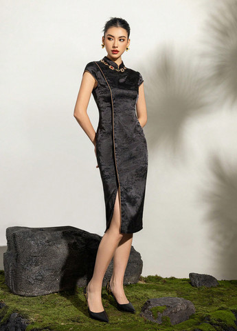 Черное кэжуал платье футляр SHEIN однотонное