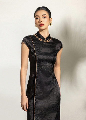 Черное кэжуал платье футляр SHEIN однотонное