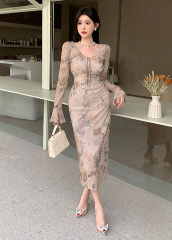 Бежева кежуал сукня SHEIN з квітковим принтом