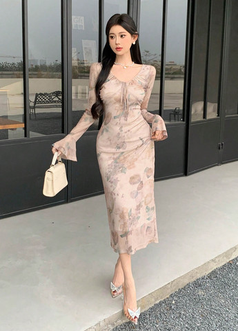 Бежева кежуал сукня SHEIN з квітковим принтом