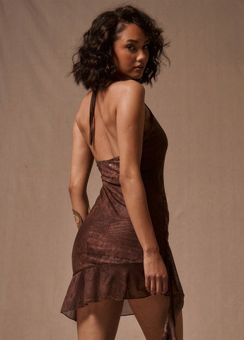 Коричневое кэжуал платье с открытой спиной SHEIN бабочки