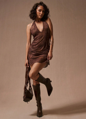 Коричневое кэжуал платье с открытой спиной SHEIN бабочки