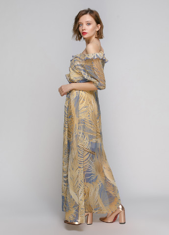 Оливкова вечірня сукня з відкритими плечима Babylon з абстрактним візерунком