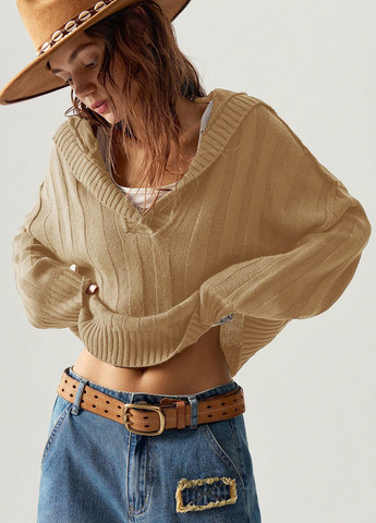 Оливковый (хаки) демисезонный пуловер пуловер SHEIN