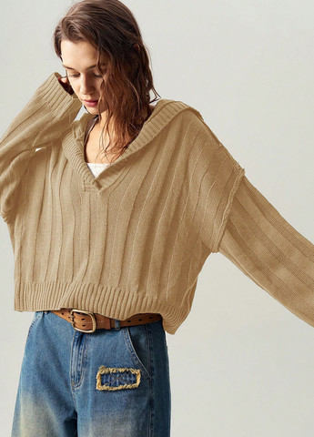 Оливковый (хаки) демисезонный пуловер пуловер SHEIN