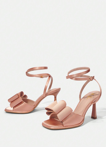 Светло-розовые босоножки SHEIN с ремешком с бантом, со стразами