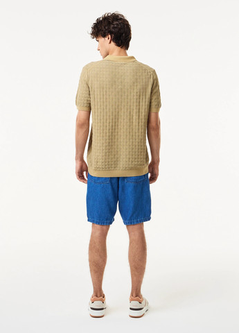 Бежевая футболка-поло для мужчин Lacoste с геометрическим узором