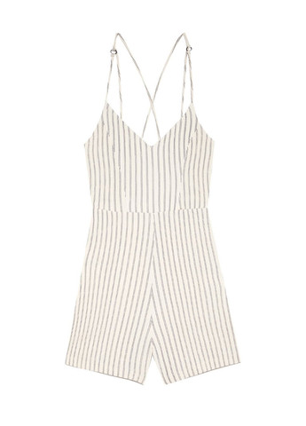 Комбинезон Stradivarius комбинезон-шорты полоска бежевый кэжуал полиэстер