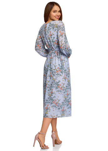 Синя кежуал сукня кльош Oodji з квітковим принтом