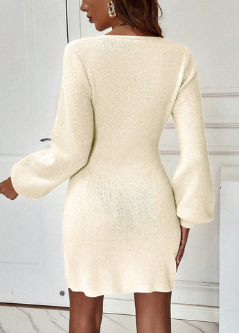 Кремова святковий, вечірня, кежуал сукня на запах, а-силует, сукня светр SHEIN однотонна