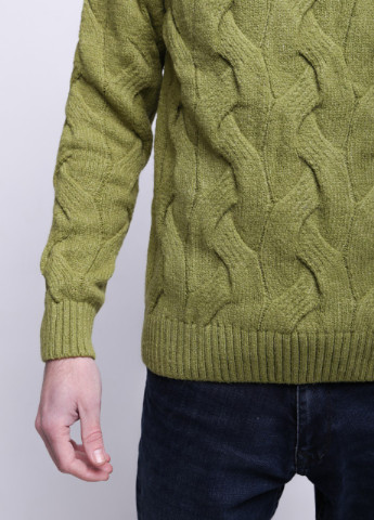 Зеленый зимний свитер мужской зеленый теплый вязаный с горлом Pulltonic Прямая