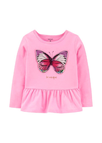 Розовый демисезонный кэжуал лонгслив Carter's с бабочками