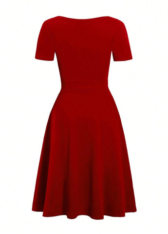 Червона коктейльна сукня а-силует SHEIN однотонна