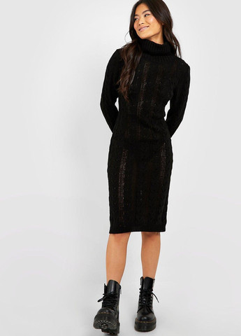 Черное кэжуал платье платье-свитер Boohoo однотонное
