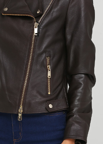 Темно-коричневая демисезонная куртка кожаная Leather Factory