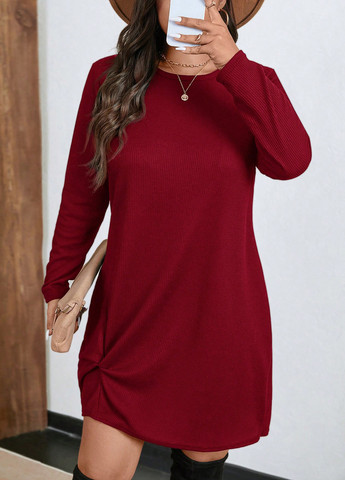 Красное кэжуал платье платье-свитер SHEIN однотонное