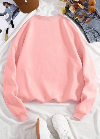 SHEIN свитшот надпись светло-розовый кэжуал полиэстер