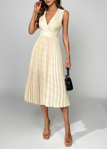 Айвори коктейльное, деловое, кэжуал платье плиссированное, в стиле ампир SHEIN однотонное