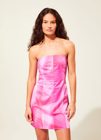 Рожева кежуал, коктейльна сукня бандо Jennyfer з абстрактним візерунком