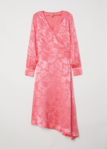 Розовое кэжуал платье на запах H&M с цветочным принтом