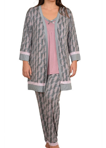 Серая всесезон пижама (халат, туника, брюки) Nicoletta