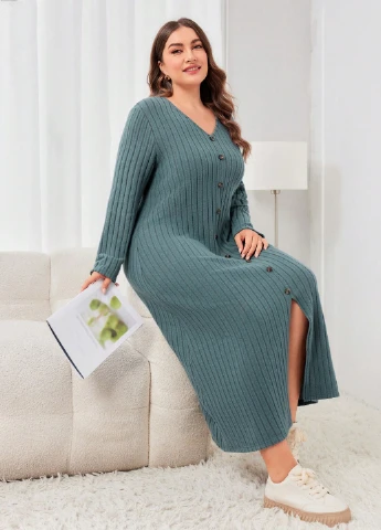 Серо-синее кэжуал платье а-силуэт SHEIN однотонное