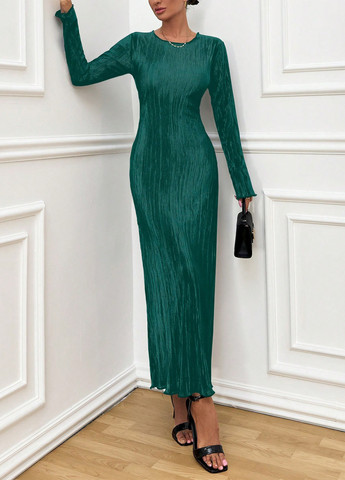 Смарагдова святковий, вечірня сукня плісована SHEIN однотонна