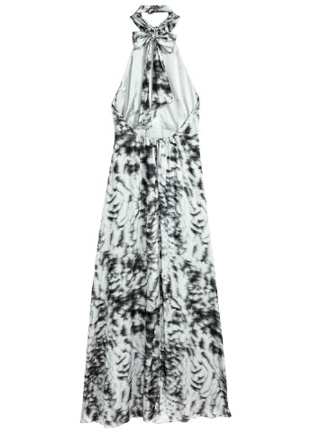 Светло-серое вечернее платье с открытой спиной, в греческом стиле H&M с абстрактным узором