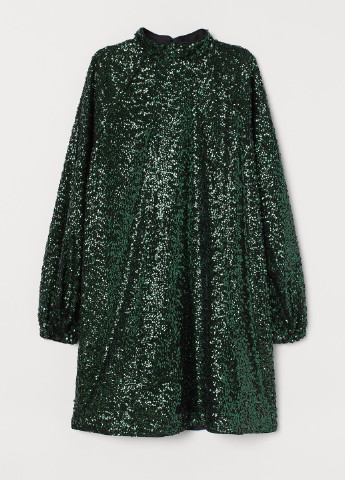 Зеленое вечернее платье с пайетками H&M однотонное