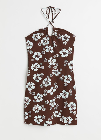 Коричневое кэжуал платье с открытыми плечами H&M с цветочным принтом