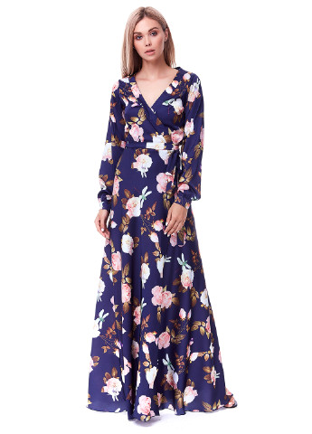 Темно-синее коктейльное платье макси Adelin Fostayn с цветочным принтом