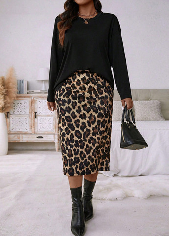 Комбинированный демисезонный комплект (лонгслив, юбка) SHEIN