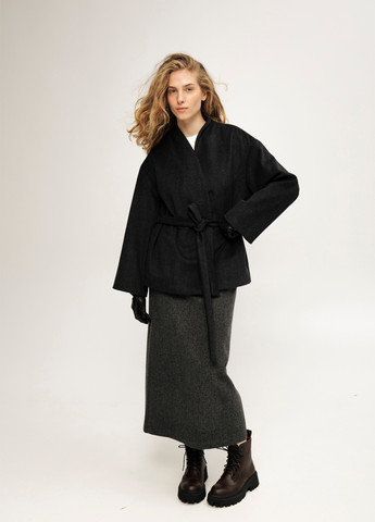 Темно-сіре Кежуал напівпальто двобортне Anna Yakovenko геометричне