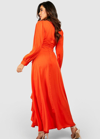 Оранжевое вечернее платье клеш Boohoo однотонное