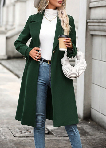 Зелене демісезонне Пальто однобортне SHEIN