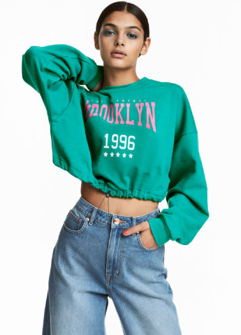 Свитшот H&M - Свободный крой надпись зеленый кэжуал - (143977350)