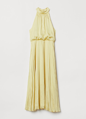 Желтое вечернее платье плиссированное, клеш H&M однотонное
