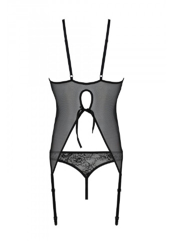Корсет Ursula Corset black L/XL, с пажами, трусики с ажурным декором и открытым шагом Passion (255457853)