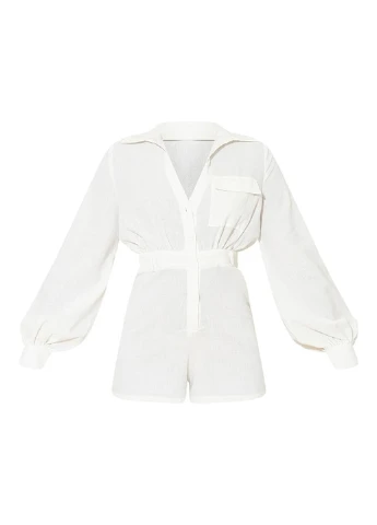 Комбинезон PrettyLittleThing комбинезон-шорты однотонный белый кэжуал вискоза, лен