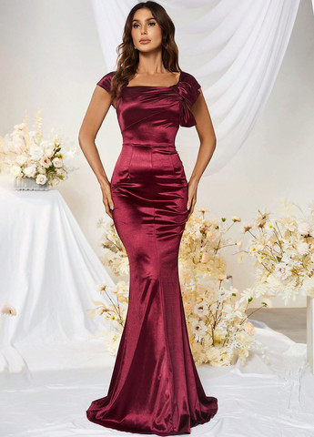 Бордова вечірня сукня годе SHEIN однотонна