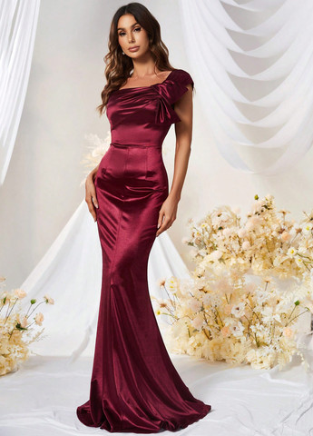 Бордова вечірня сукня годе SHEIN однотонна