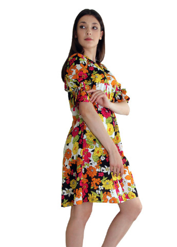 Комбінована святковий сукня з капюшоном із тонкого котону . виробництво україна сукня-худі Anna Dali з квітковим принтом