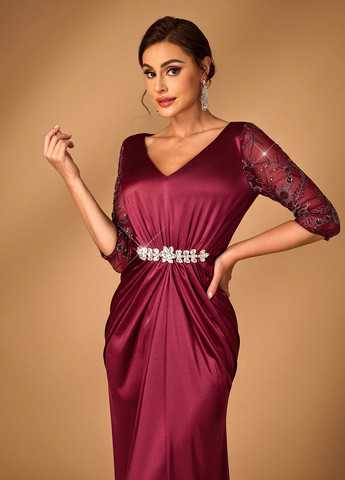 Бордовое вечернее платье клеш SHEIN однотонное