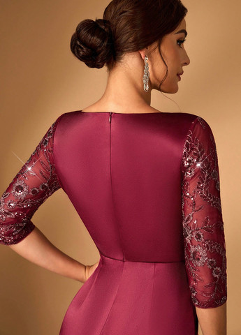 Бордовое вечернее платье клеш SHEIN однотонное