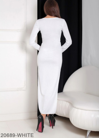 Білий кежуал елегантна жіноче плаття зі шлейфом і мереживною кромкою на спідниці bristol Podium однотонна