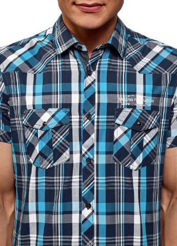 Синяя кэжуал рубашка в клетку Oodji с коротким рукавом