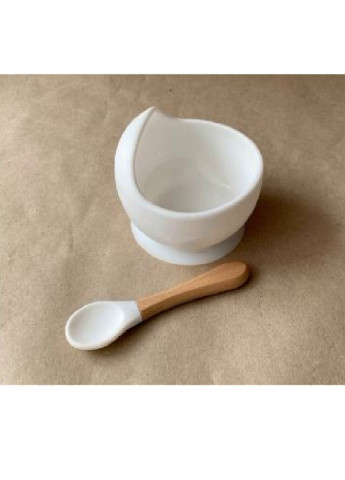 Дитяча силіконова миска тарілка посуд для дітей на присосці з ложкою (7142536-Т) Біла Francesco Marconi (251339189)