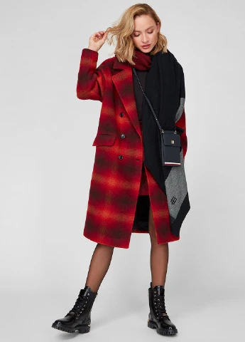 Красное демисезонное Пальто двубортное Tommy Hilfiger